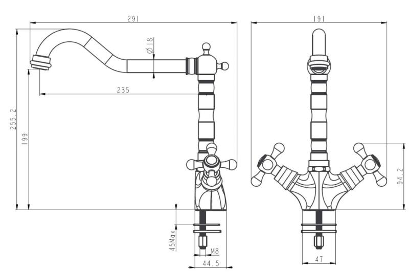 Aquanello Heritage Ascot Robinet de cuisine classique et nostalgique, noir, avec bec coudé BL-4002-HA