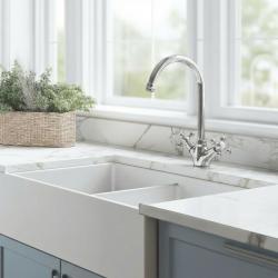 Aquanello Heritage Ascot Robinet de cuisine classique et nostalgique en chrome avec bec rond CR-4003-HA