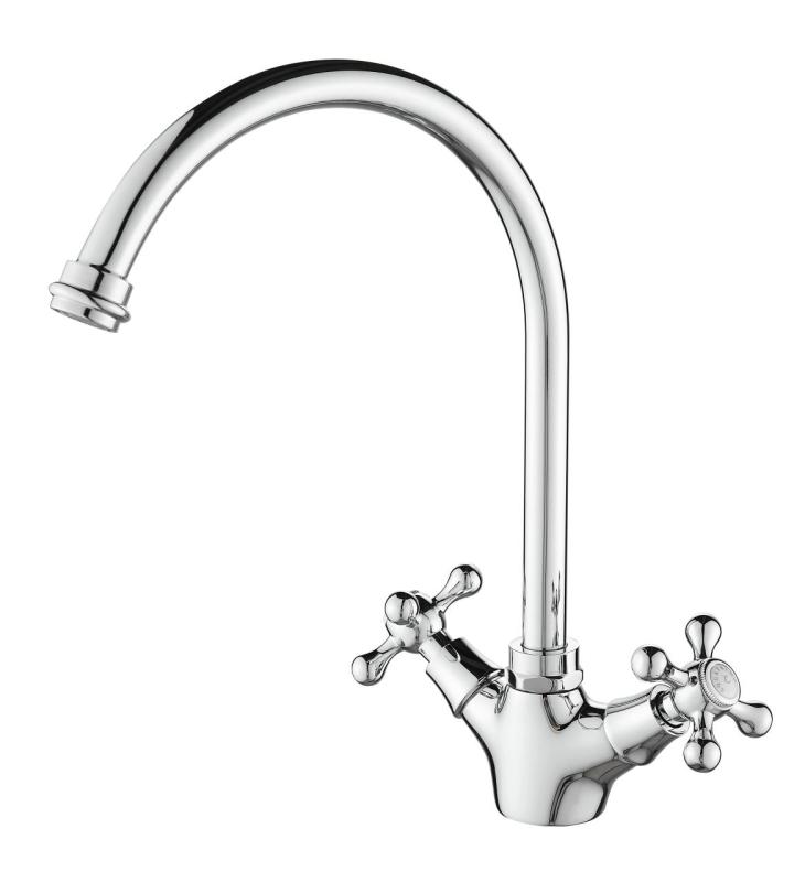 Aquanello Heritage Ascot Robinet de cuisine classique et nostalgique en chrome avec bec rond CR-4003-HA