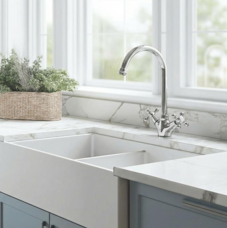 Aquanello Heritage Ascot Robinet de cuisine classique et nostalgique en chrome avec bec rond CR-4003-HA