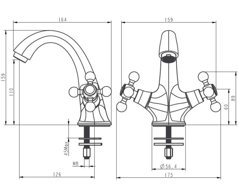 Aquanello Heritage Ascot Mitigeur lavabo classique nostalgique bronze BN-4101-HA