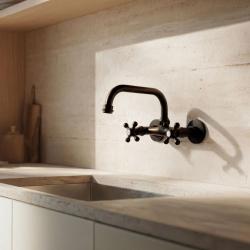 Aquanello Heritage Ascot Robinet mural classique pour cuisine, bec verseur supérieur, noir BL-4110-HA