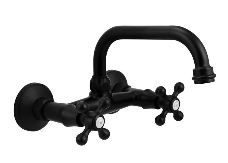 Aquanello Heritage Ascot Classic Kitchen Wall Faucet Top Spout Black BL-4110-HA