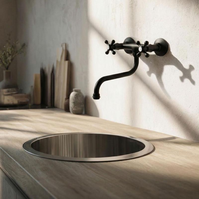 Aquanello Heritage Ascot Robinet mural classique pour cuisine Noir BL-4111-HA