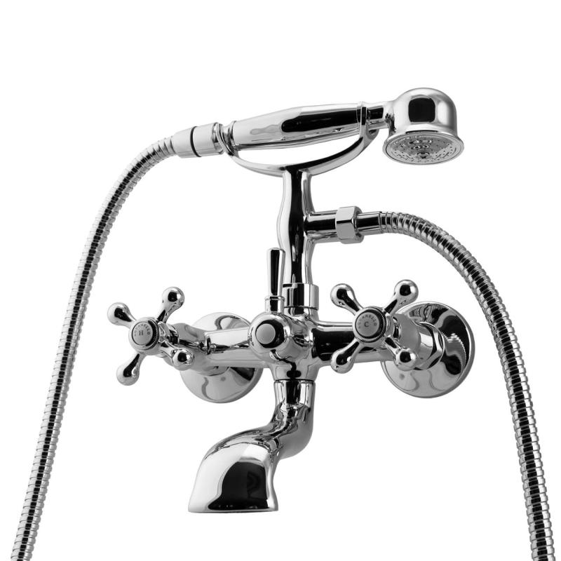 Aquanello Heritage Ascot Mitigeur de baignoire classique avec boutons étoile en acier inoxydable, douchette à main incluse NB-3002-HA