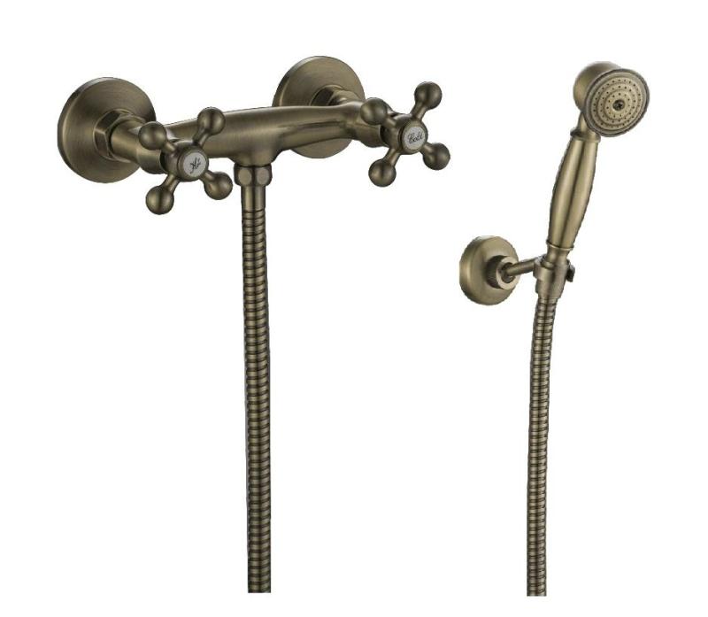Aquanello Heritage Ascot Ensemble de robinetterie de douche classique avec boutons étoile en bronze, douchette à main incluse BN-2002-HA
