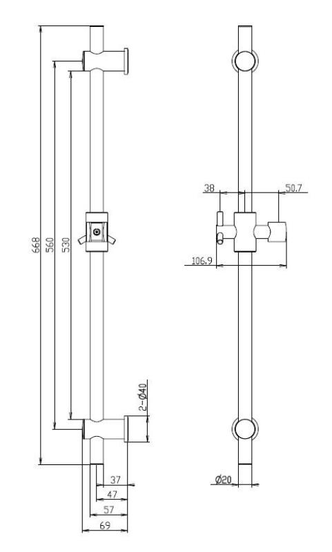 Aquanello Heritage Collection Barre de douche classique 668 mm en acier inoxydable NB-9004-HC