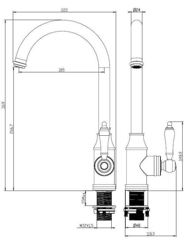 Aquanello Heritage Manor Robinet de cuisine classique et nostalgique, couleur bronze BN-9001-HM