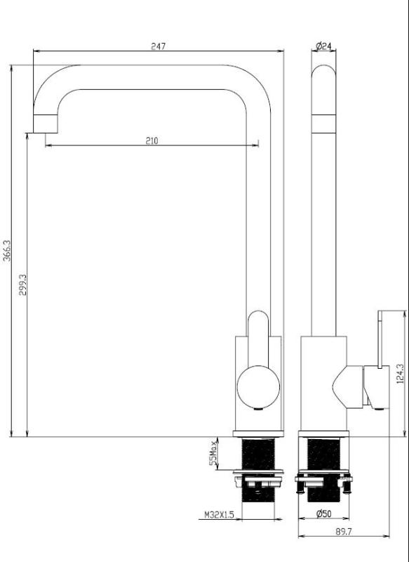 Aquanello Forma Mitigeur de cuisine monobloc massif en acier inoxydable SS-1001-FM