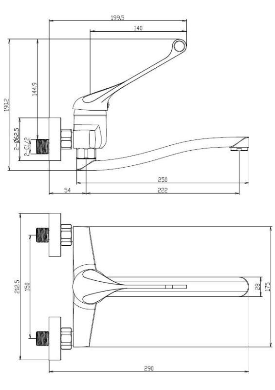 Aquanello Medic Robinet mural de cuisine à longue poignée chromé CR-1005-MD