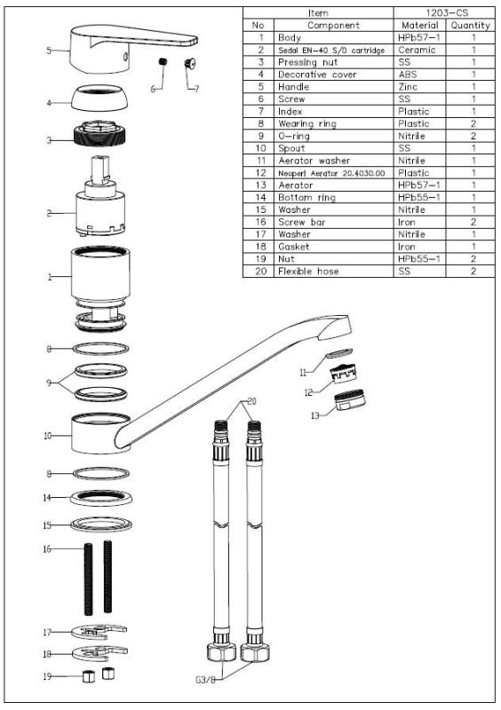 Aquanello Casa Robinet de cuisine à levier unique, noir BL-1203-CS