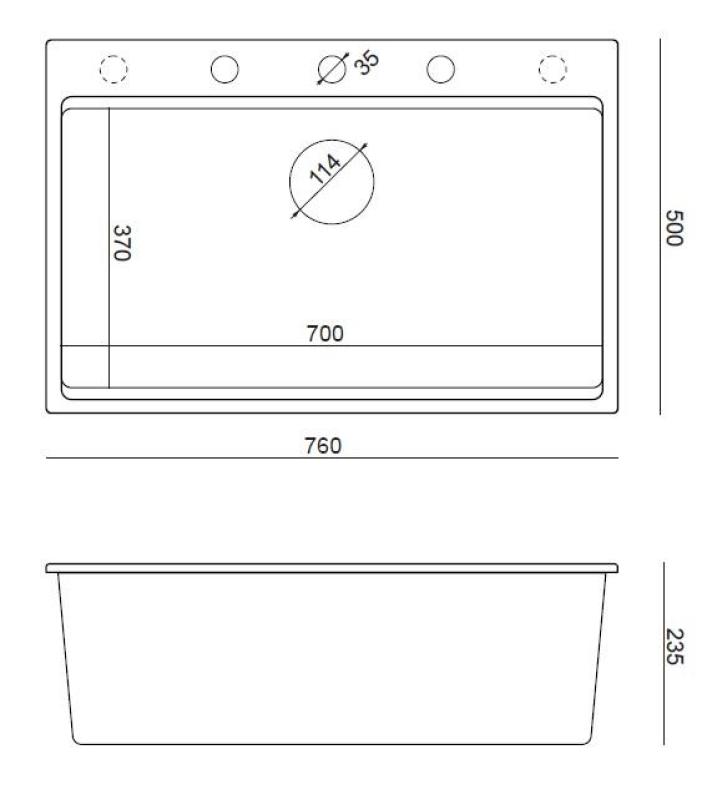 Quadri Hard Rock Évier à poser en granit beige, grand format 76 x 50 cm, avec bouchon doré et accessoires 1208972701