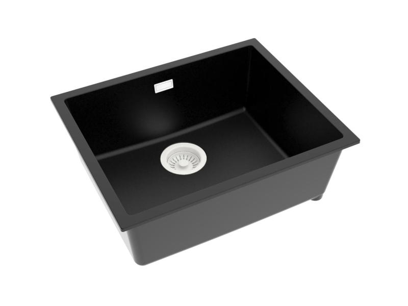 Pure.Sink Eternal Évier Quartz noir 50 x 40 cm, à encastrer ou à poser, avec bouchon blanc