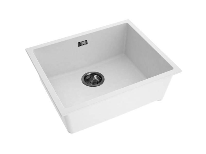 Pure.Sink Eternal Évier en quartz blanc 50 x 40 cm, à encastrer ou à poser, avec bonde couleur bronze