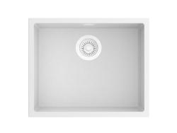 Pure.Sink Eternal Évier en quartz blanc 50 x 40 cm, à encastrer ou à poser, avec bouchon blanc