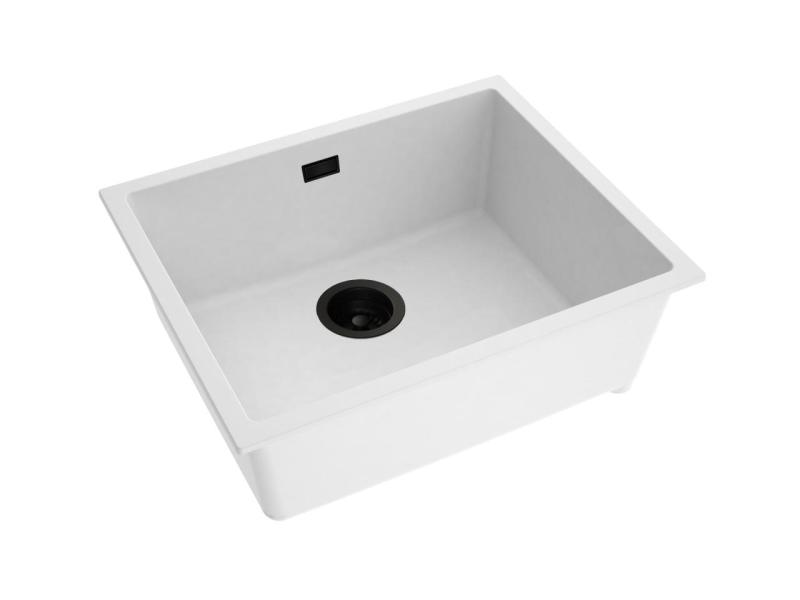 Pure.Sink Eternal Évier en quartz blanc 50 x 40 cm, à encastrer ou à poser, avec bouchon noir