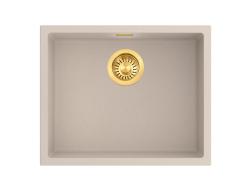 Pure.Sink Eternal Évier Quartz Beige 50 x 40 cm, à encastrer ou à poser, avec bouchon doré