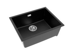 Pure.Sink Eternal Évier Quartz noir 50 x 40 cm, à encastrer ou à poser, avec bouchon automatique en acier inoxydable