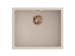 Pure.Sink Eternal Évier Quartz Beige 50 x 40 cm, à encastrer ou à poser, avec bouchon automatique en cuivre