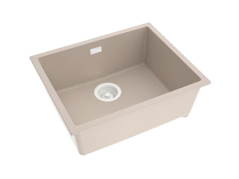 Pure.Sink Eternal Évier Quartz Beige 50 x 40 cm, à encastrer ou à poser, avec bouchon blanc automatique