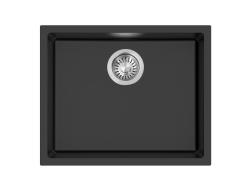 Pure.Sink Eternal Évier Quartz noir 50 x 40 cm, à encastrer à fleur ou en sous-plan, avec bouchon en acier inoxydable