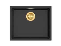 Pure.Sink Eternal Évier Quartz noir 50 x 40 cm, à encastrer à fleur ou en sous-plan, avec bouchon doré