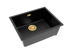 Pure.Sink Eternal Évier Quartz noir 50 x 40 cm, à encastrer à fleur ou en sous-plan, avec bouchon doré