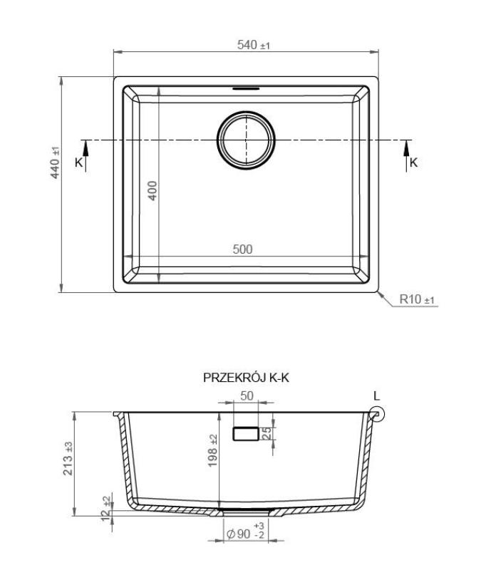 Pure.Sink Eternal Évier Quartz noir 50 x 40 cm, encastré à fleur ou sous plan, avec bouchon en cuivre