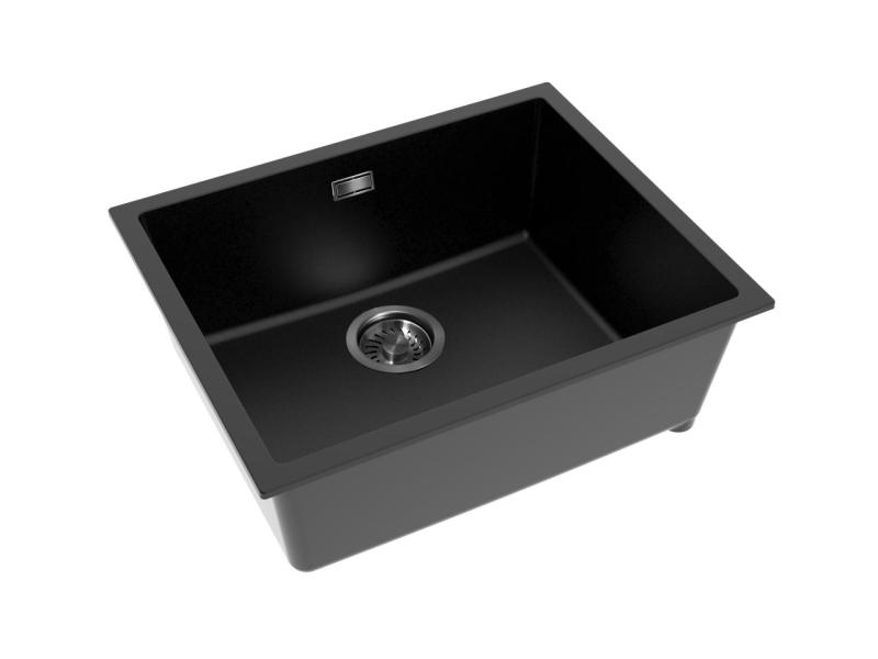 Pure.Sink Eternal Évier Quartz noir 50 x 40 cm, à encastrer à fleur ou en sous-plan, avec bouchon couleur bronze