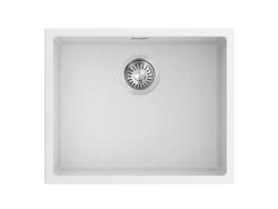 Pure.Sink Eternal Évier en quartz blanc 50 x 40 cm, à encastrer à fleur de plan de travail ou sous plan, avec bouchon en acier inoxydable