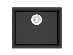 Pure.Sink Eternal Évier Quartz noir 50 x 40 cm, à encastrer à fleur ou en sous-plan, avec bouchon blanc automatique