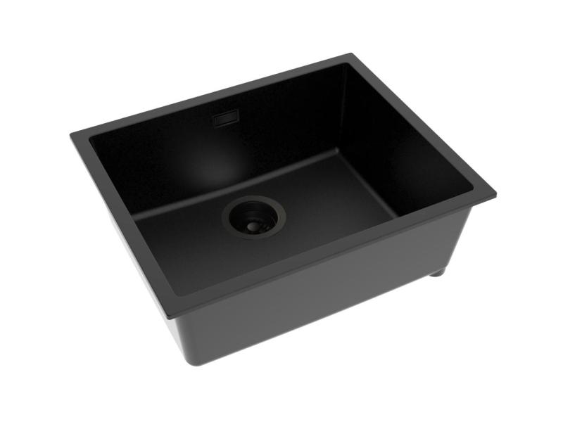 Pure.Sink Eternal Évier Quartz noir 50 x 40 cm, à encastrer à fleur ou en sous-plan, avec bouchon noir automatique