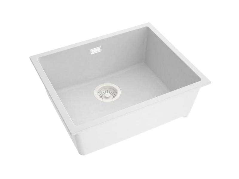 Pure.Sink Eternal Évier en quartz blanc 50 x 40 cm, à encastrer à fleur ou sous plan, avec bouchon blanc automatique
