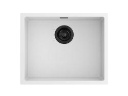 Pure.Sink Eternal Évier en quartz blanc 50 x 40 cm, à encastrer à fleur ou en sous-plan, avec bouchon noir automatique