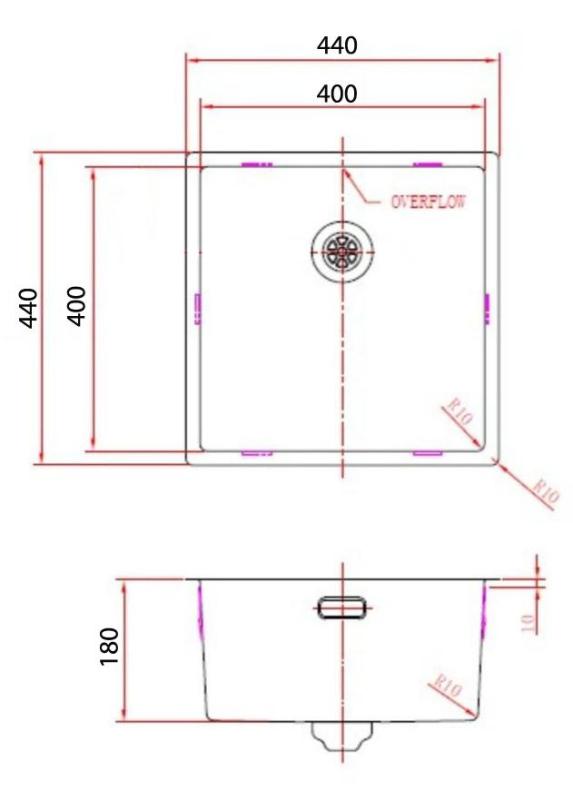 Pure.Sink Comfort Évier PVD couleur bronze 40 x 40 cm, rayon de 10 mm, pour montage sous plan, à fleur de plan et en applique PCM4040-61