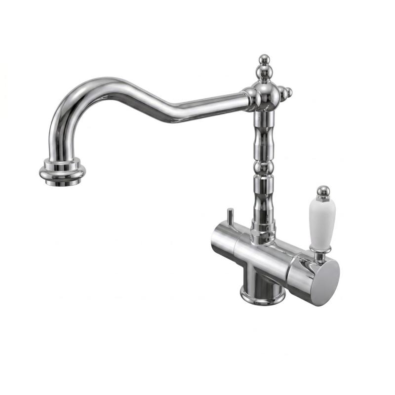 PB Robinet de cuisine nostalgique à 3 voies avec eau filtrée et poignée blanche chromée 1208972847