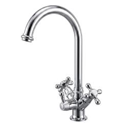 PB Robinet de cuisine nostalgique à 3 voies, bec rond, avec eau filtrée et boutons en forme d'étoile, chrome 1208972849