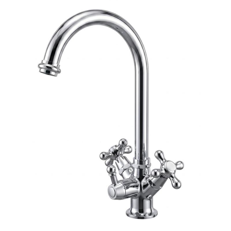 PB Robinet de cuisine nostalgique à 3 voies, bec rond, avec eau filtrée et boutons en forme d'étoile, chrome 1208972849