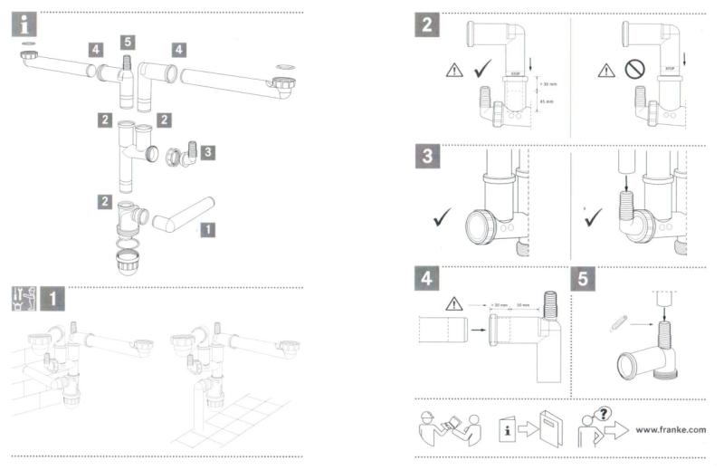 Franke set de vidange peu encombrant pour évier de cuisine avec 2 cuves Spazio 2 2269