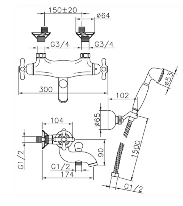 Huber Croisette Mélangeur thermostatique bain-douche Chromé CSD2701021