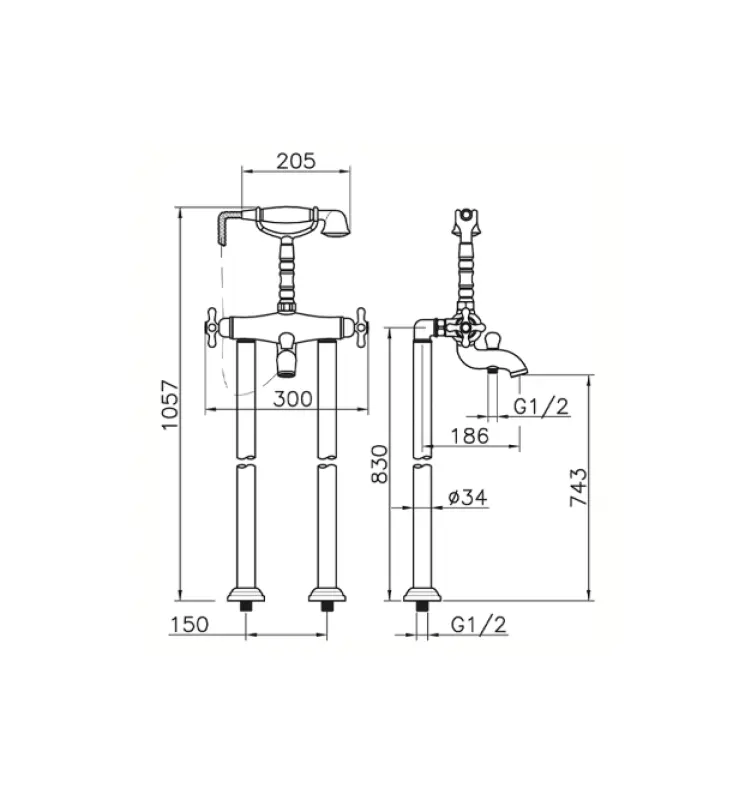 Huber Croisette Mélangeur thermostatique de bain au sol Chromé CST3901021