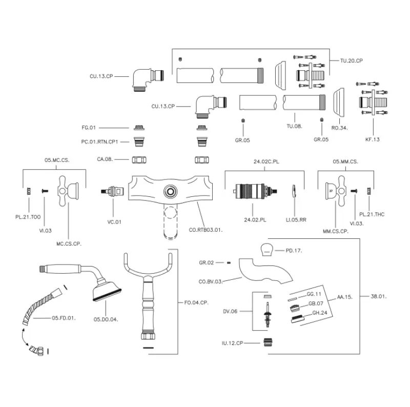 Huber Croisette Mélangeur thermostatique de bain au sol Chromé CST3901021