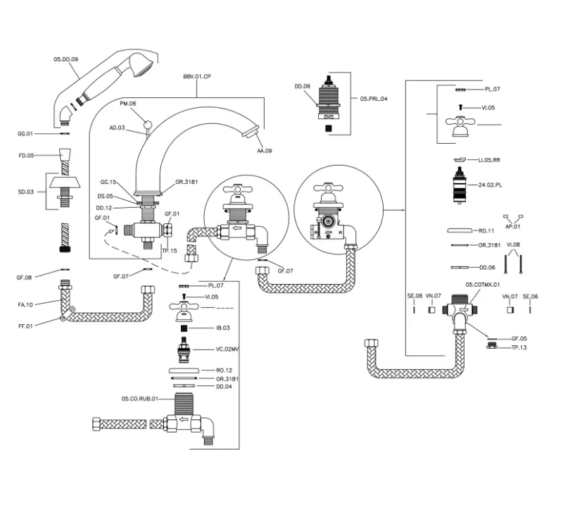 Huber Croisette Mélangeur Thermostatique de bain 4 trous Chromé CST7601021
