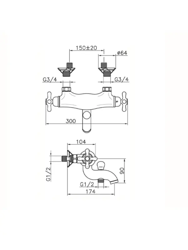 Huber Croisette Mélangeur thermostatique de bain Chromé CST2701021
