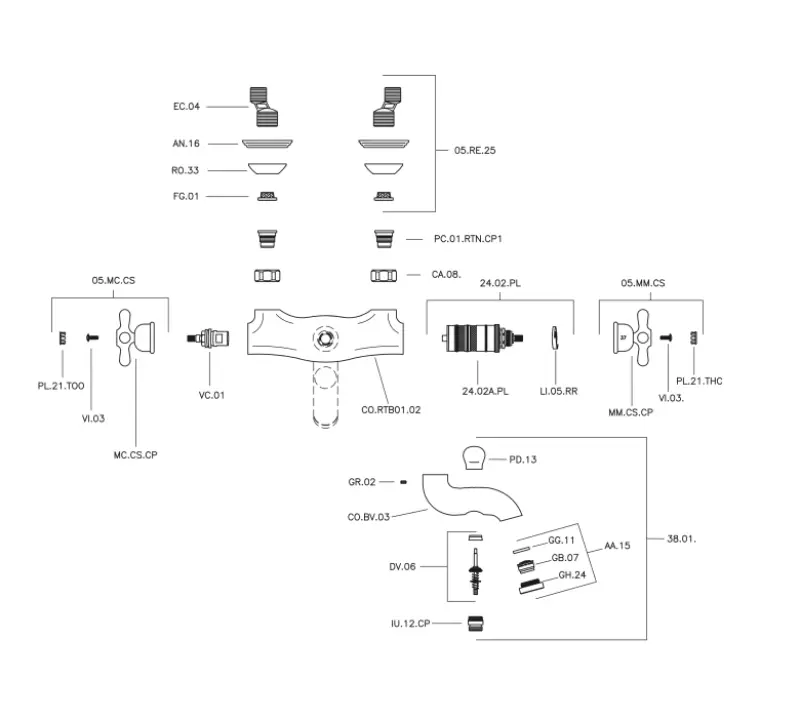 Huber Croisette Mélangeur thermostatique de bain Chromé CST2701021