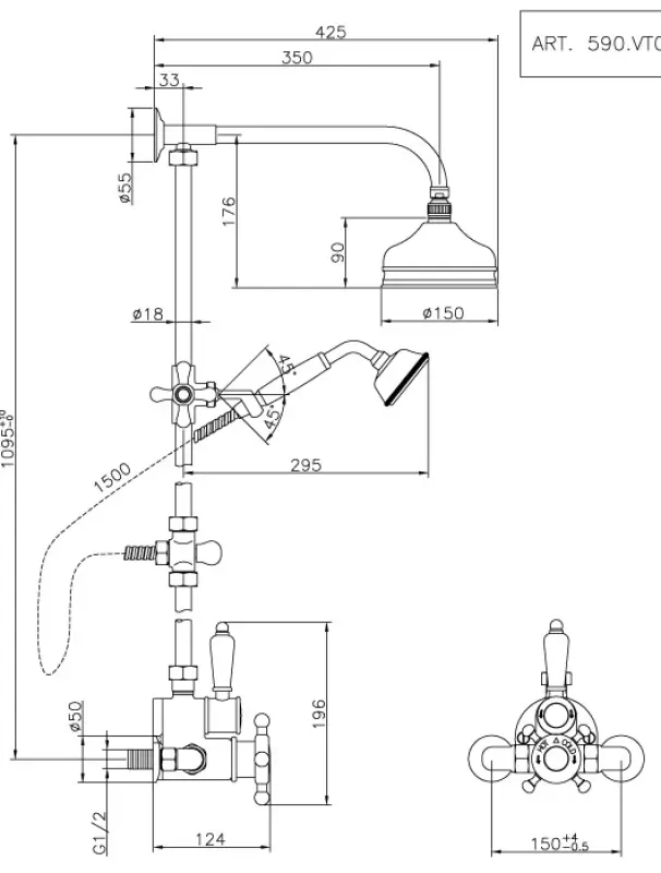 Huber Victorian Mitigeur thermostatique de douche 15cm Chromé 5698