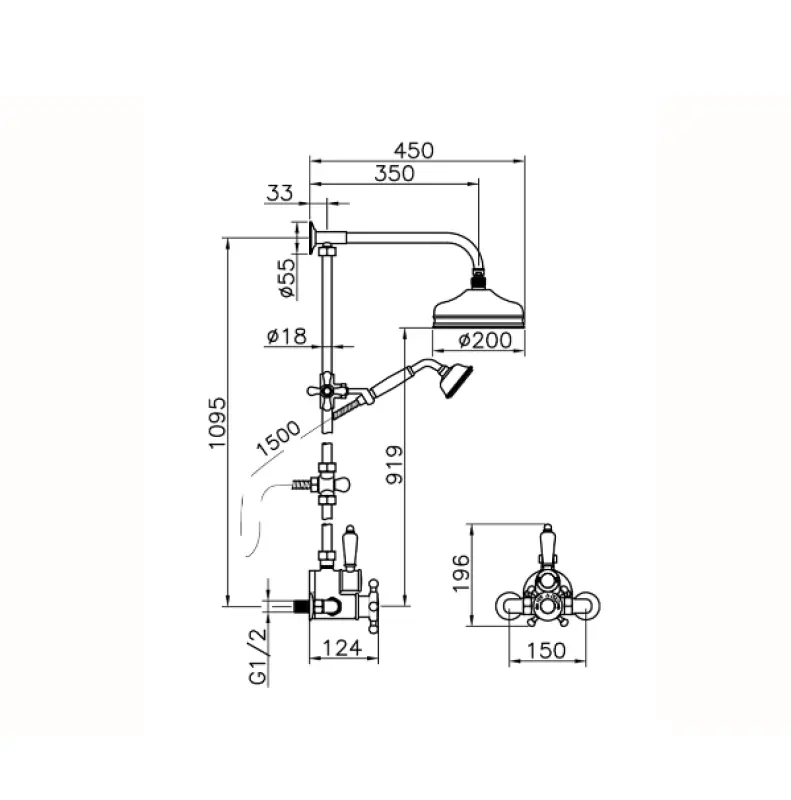 Huber Victorian Mitigeur thermostatique de douche 20cm Chromé 590.VT21H.CR