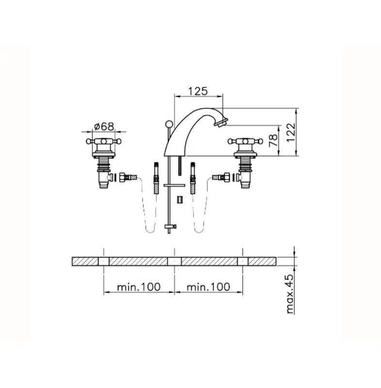 Huber Victorian 3-trous mitigeur de lavabo Chromé VT00101021