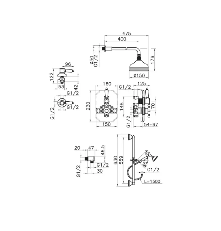 Huber Victorian mitigeur thermostatique de douche encastré Chromé 912.VT01H.CR