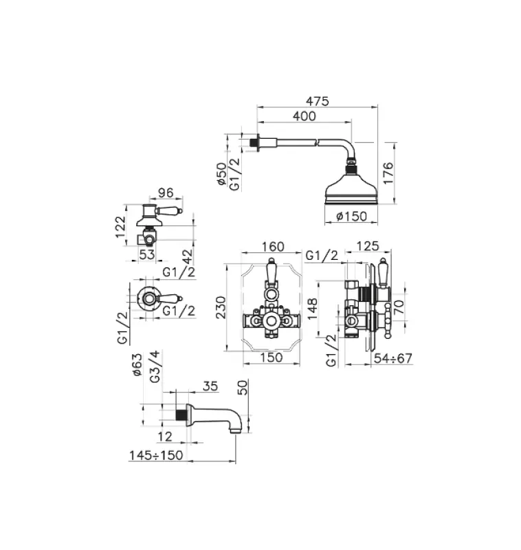Huber Victorian Ebsemble thermostatique de douche, chromé 916.VT01H.CR